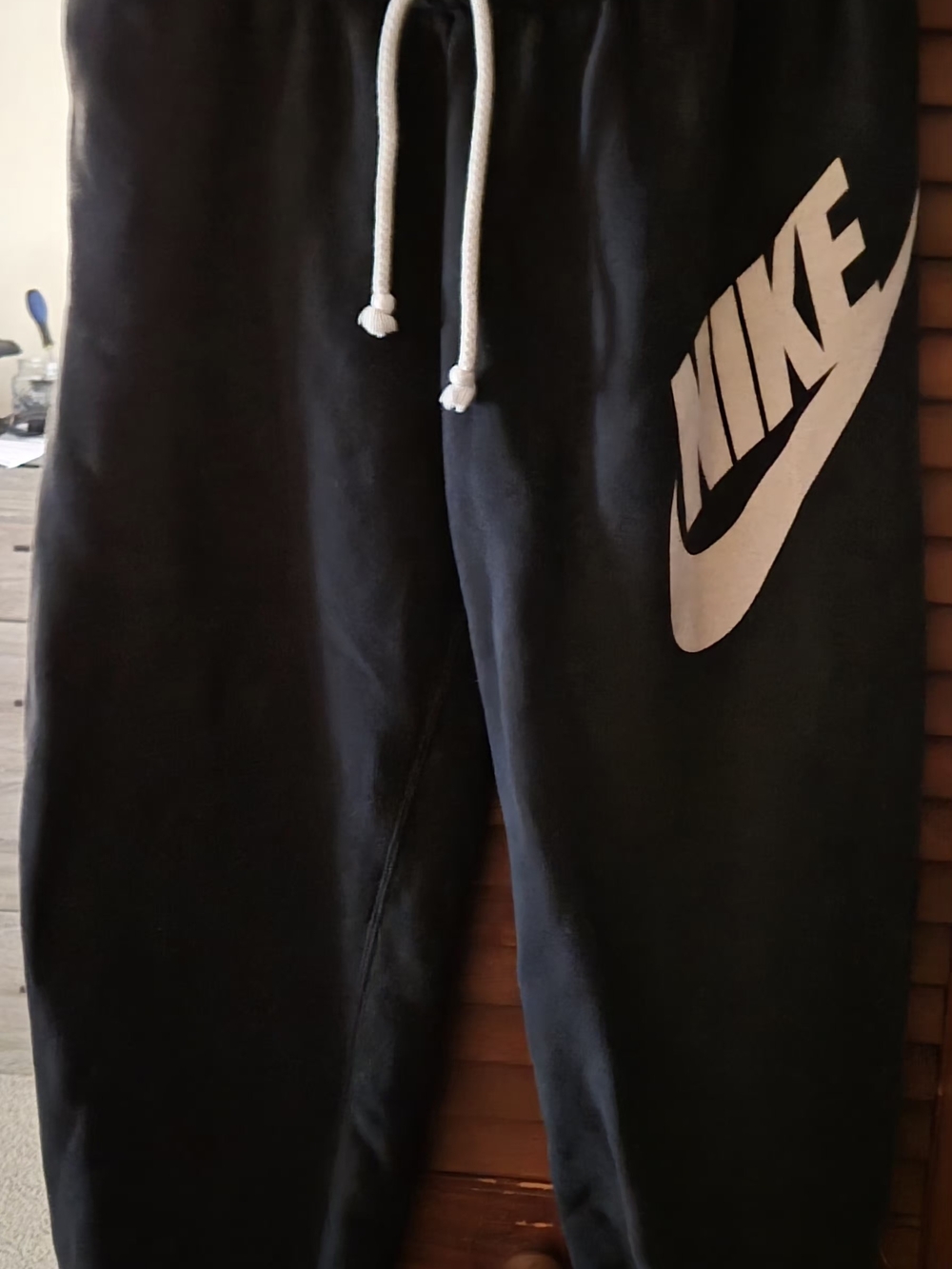 Nike Black Sweatpants with White Logo and Drawstring